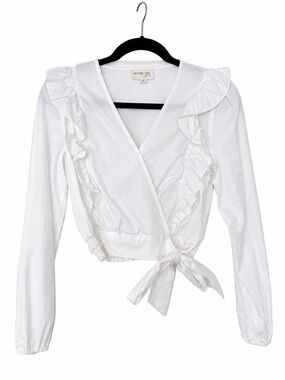 White Ruffle For You Tie-Waist Wrap Blouse